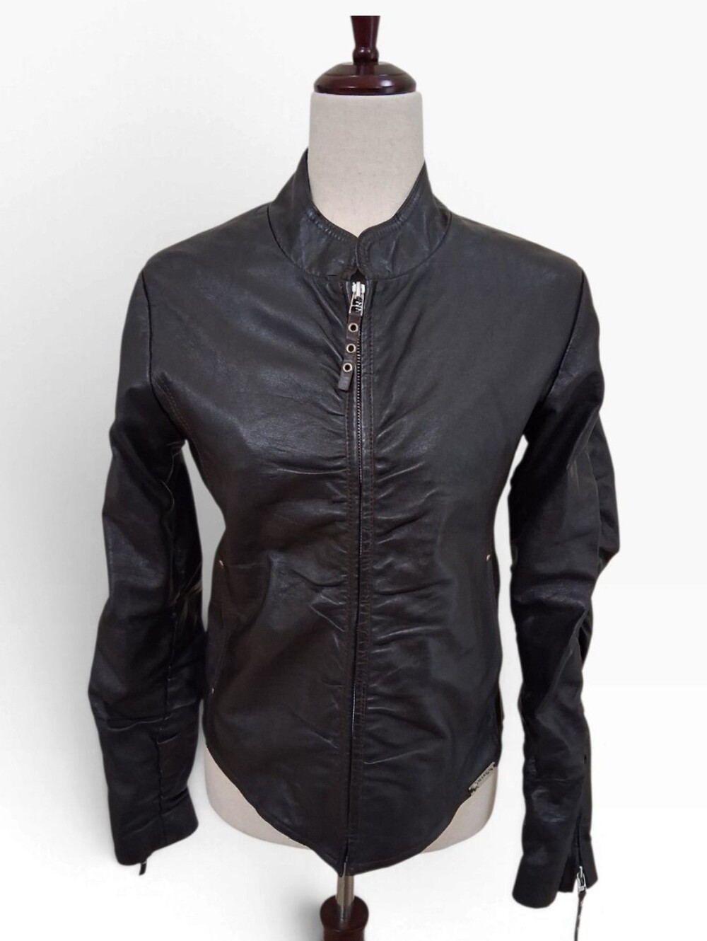 CIMARRON Black Lambskin Leather Jacket Womens Size M Moto Biker Full Zip EUC